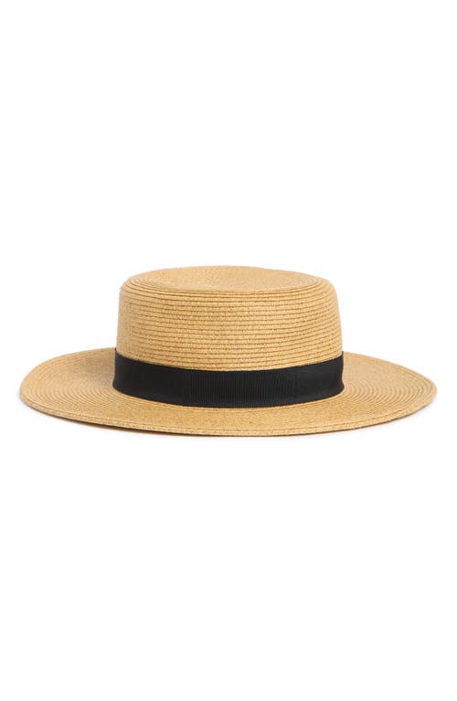 Nine West Classic Straw Boater Hat In Heather Tan