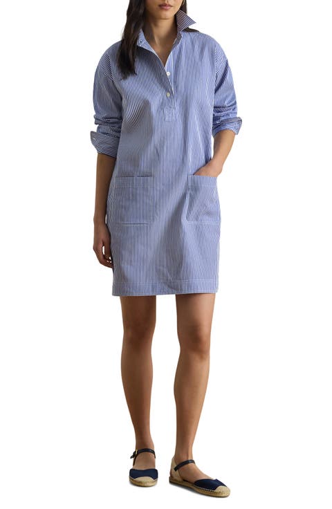 Striped Cotton Broadcloth Shirtdress