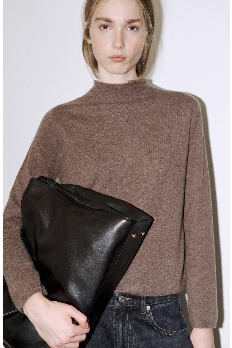 Cashmere Perkins Neck Sweater, Alternate, color, MEDIUM BROWN