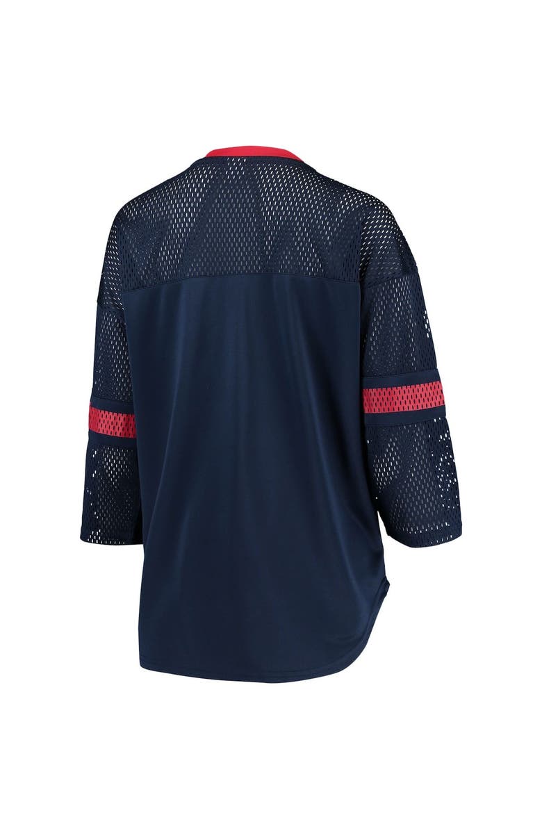 STARTER Women's Starter Navy New England Patriots Lead Game Lace-Up V-Neck 3/4-Sleeve T-Shirt, Alternate, color, 