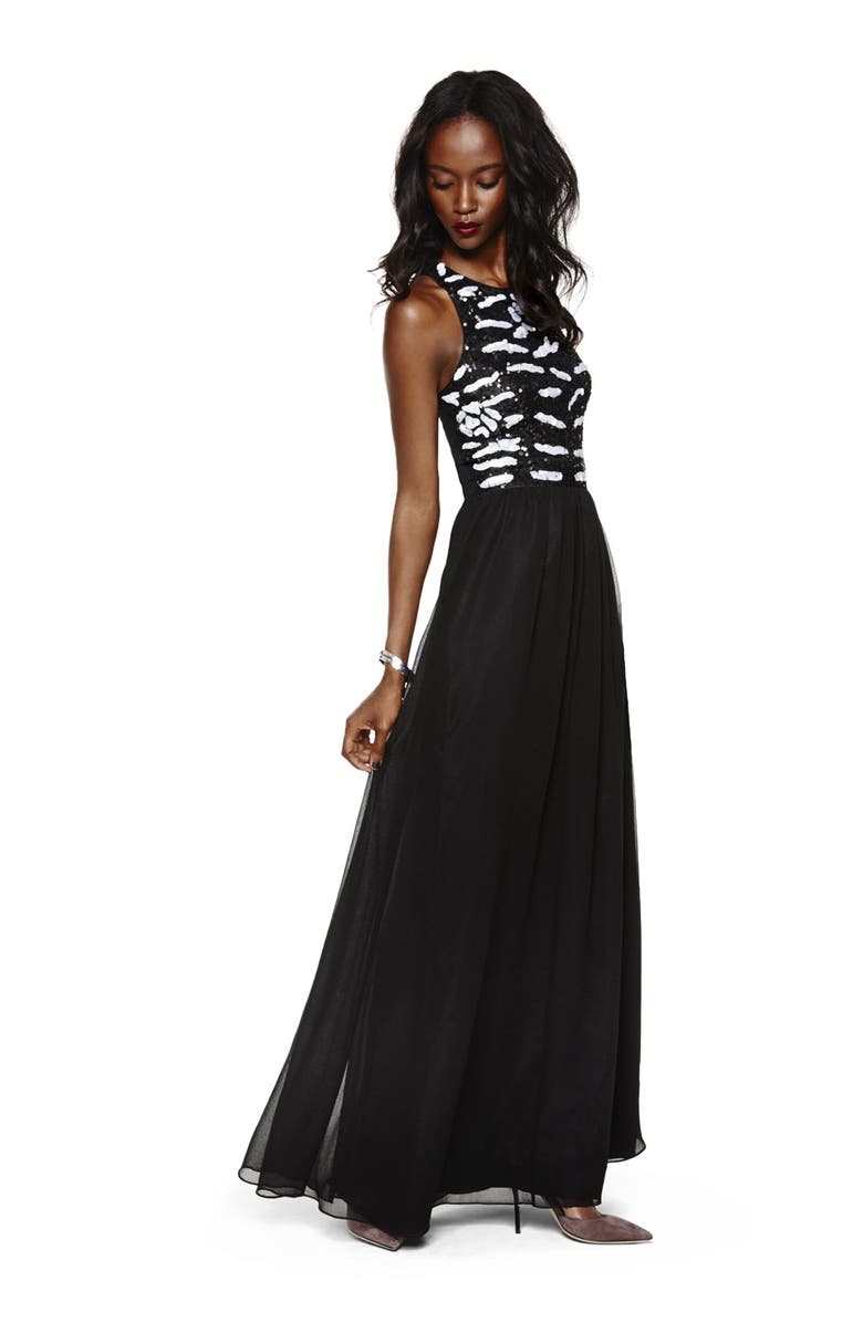 Hailey by Adrianna Papell Sequin Bodice Chiffon Gown, Main, color, 