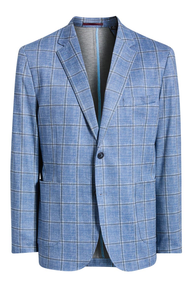 XC Flex® Pinnacle Light Blue Windowpane Check Knit Sport Coat, Alternate, color, BLUE / TAN SHADOW PLAID