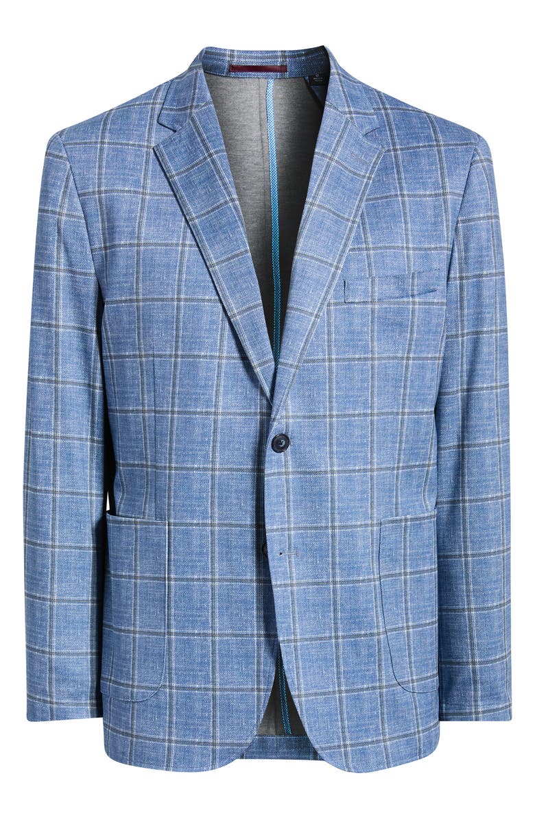 Johnston & Murphy XC Flex<sup>®</sup> Pinnacle Light Blue Windowpane Check Knit Sport Coat, Main, color, Blue / Tan Shadow Plaid