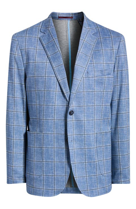 XC Flex® Pinnacle Light Blue Windowpane Check Knit Sport Coat