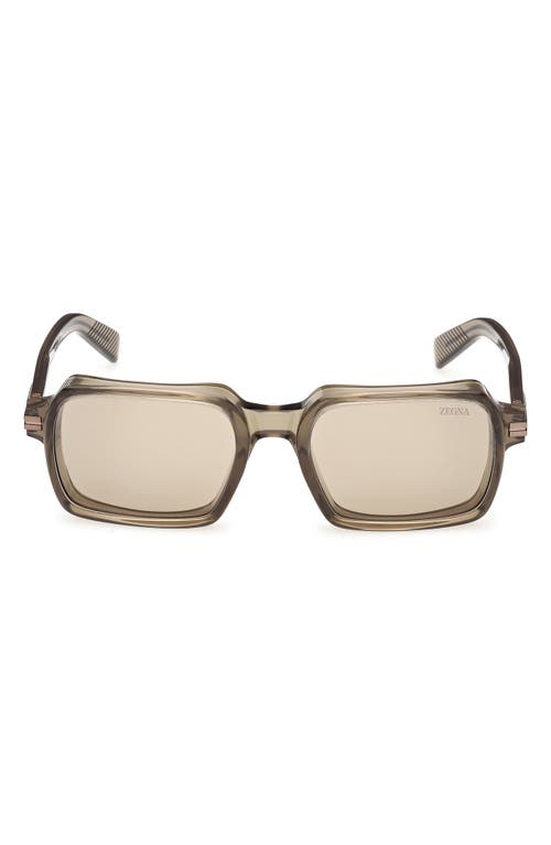 Zegna Rectangle Frame Sunglasses In Shiny Opal Brown