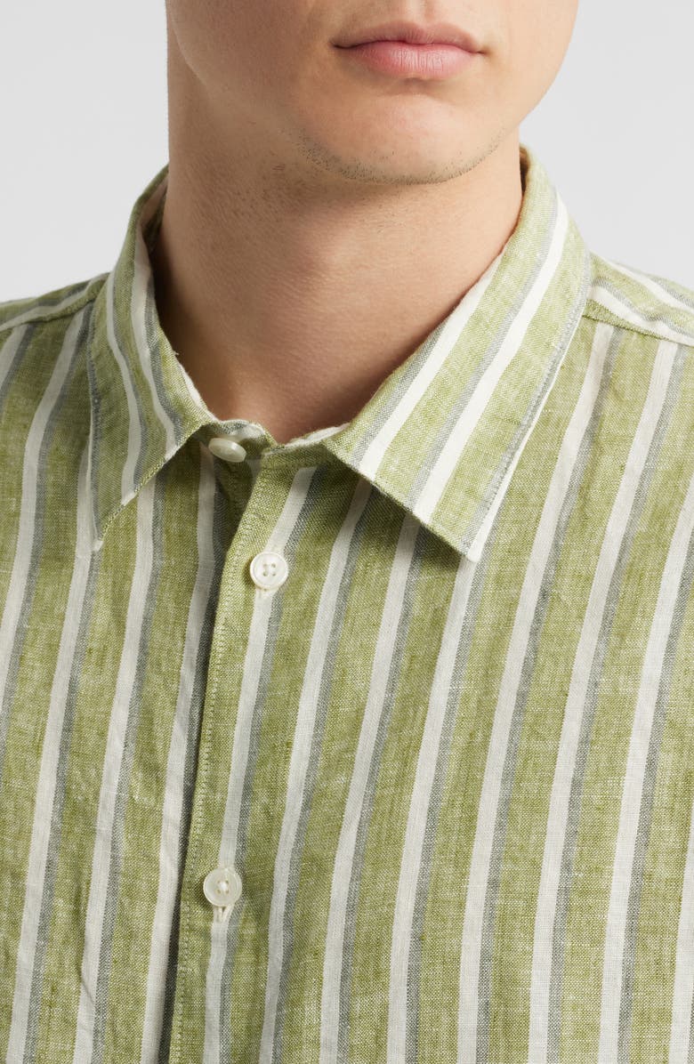 NN07 Enzo 5728 Stripe Linen Button-Up Shirt, Alternate, color, Green Stripe