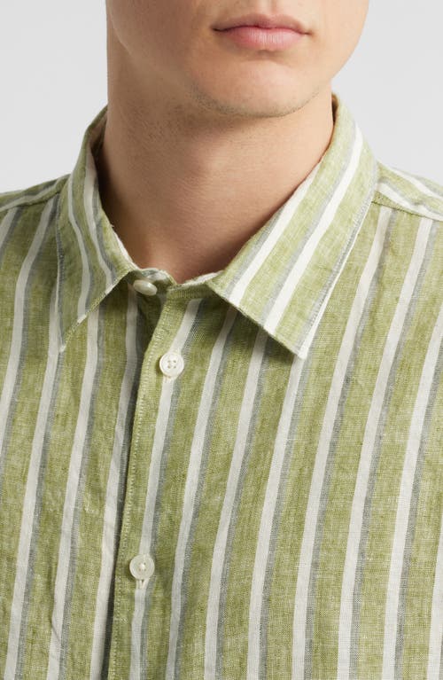 Nn07 Enzo 5728 Stripe Linen Button-up Shirt In Green