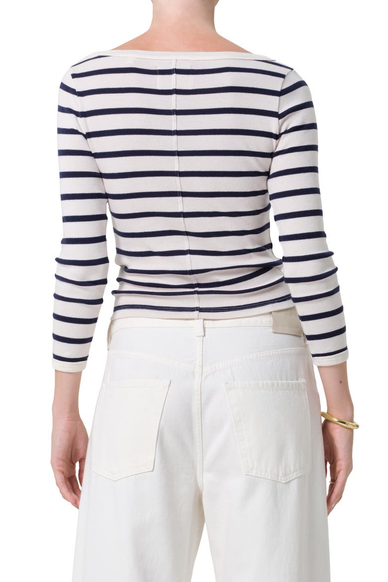 Stripe Boat Neck Long Sleeve Rib T-Shirt, Alternate, color, AZURE STRIPE