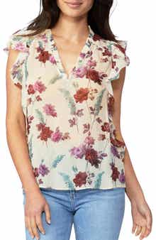 PAIGE Genie Floral Print Ruffle Silk Top