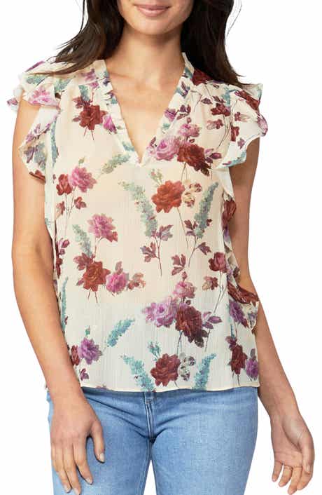 PAIGE Genie Floral Print Ruffle Silk Top