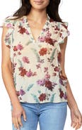 PAIGE Genie Floral Print Ruffle Silk Top