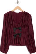 WAYF Bow Long Sleeve Plissé Top
