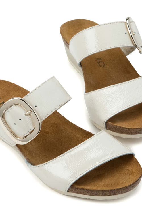 Naot Magic Wedge Sandal In Ivory Crinkle Patent Leather