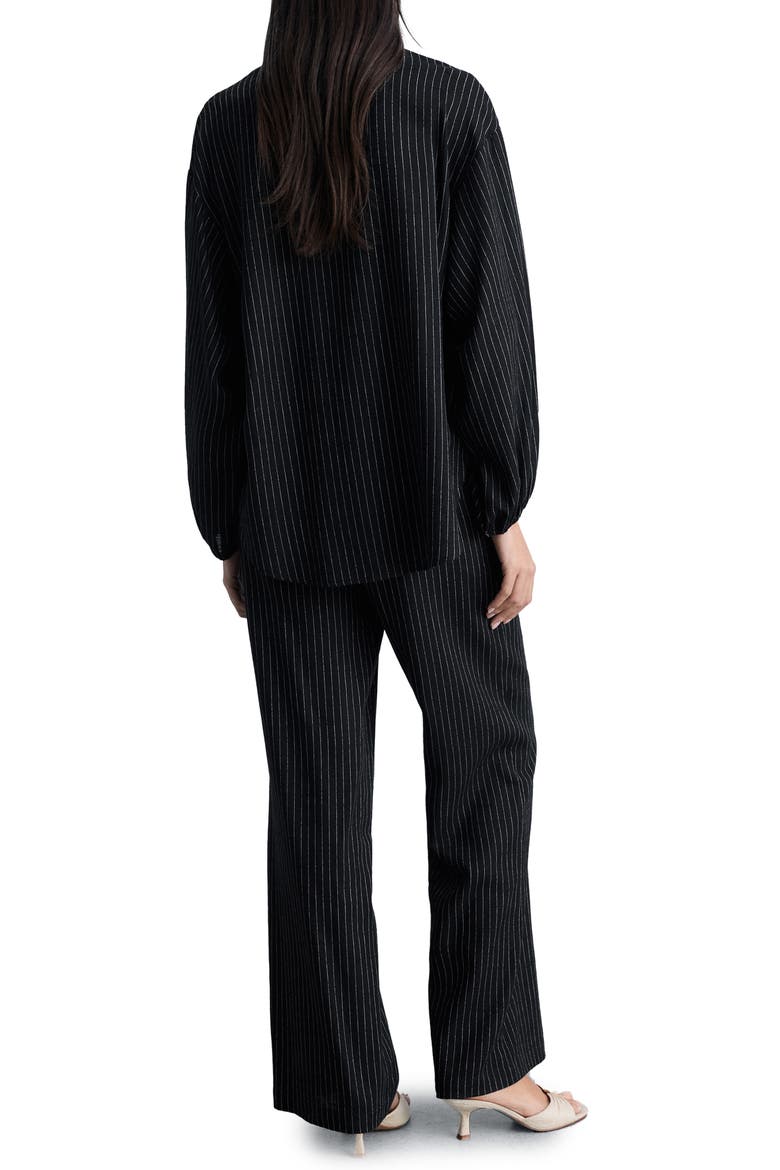 Pinstripe Straight Leg Pants, Alternate, color, BLACK
