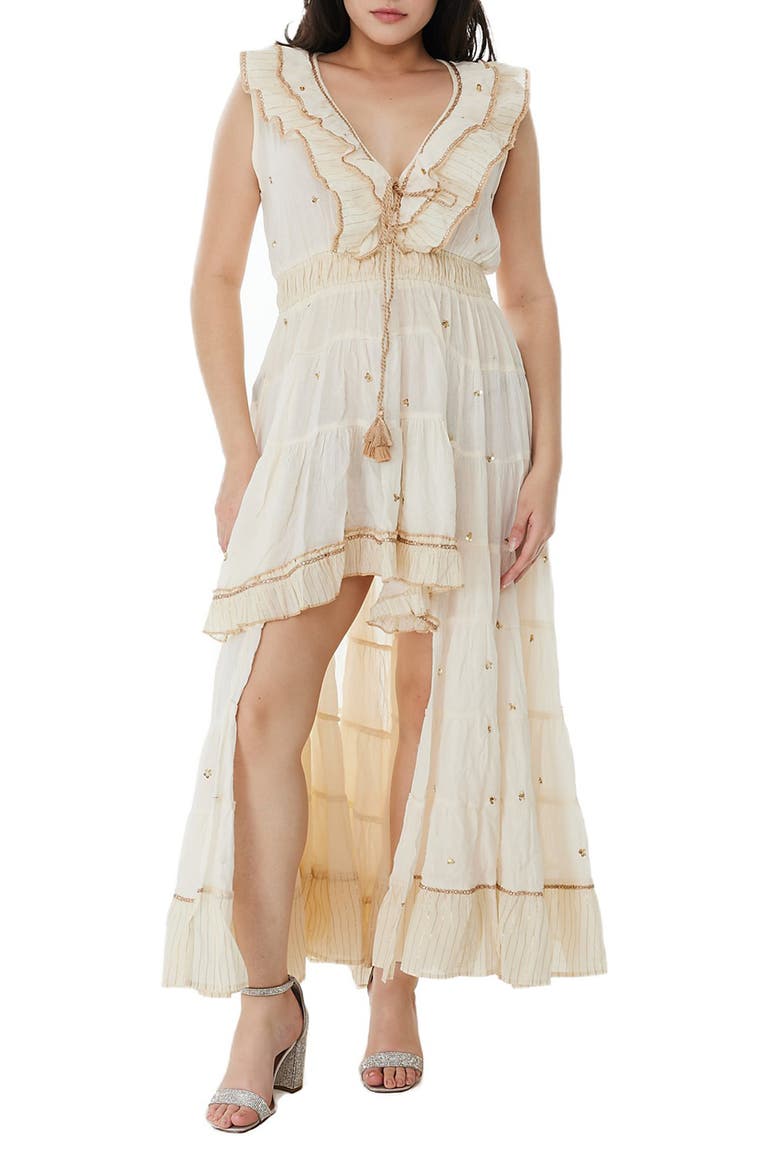 Embellished Ruffle Coverup Dress, Main, color, WHITE