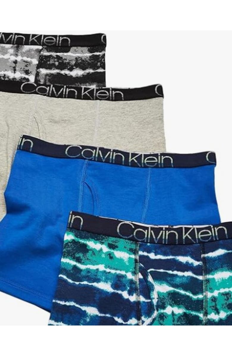 Calvin Klein Kids' 4-Pack Assorted Stretch Cotton Boxer Briefs, Alternate, color, Grey/Blue/Tie Dye