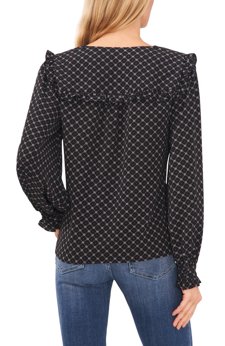 CeCe Floral Ruffle Trim V-Neck Top, Alternate, color, 