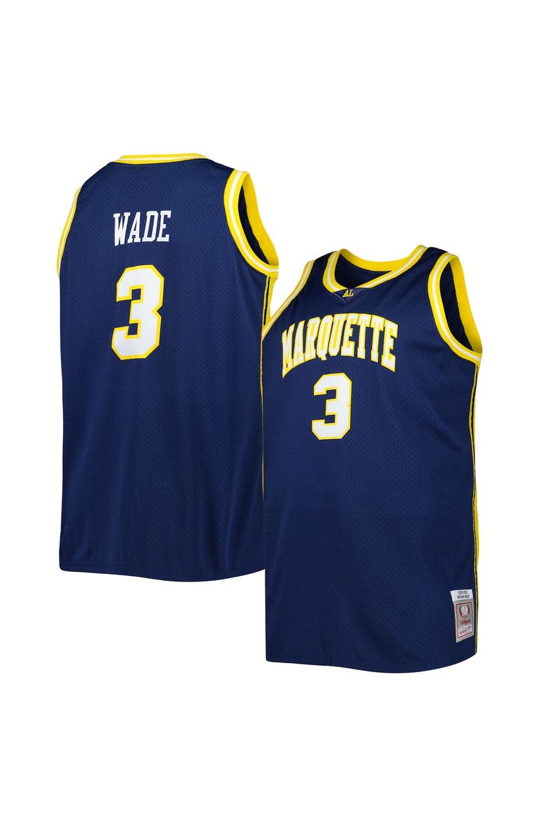 Mitchell & Ness Men's 2002/03 Mitchell & Ness Dwyane Wade Navy Marquette Golden Eagles Big & Tall Swingman Jersey, Main, color,