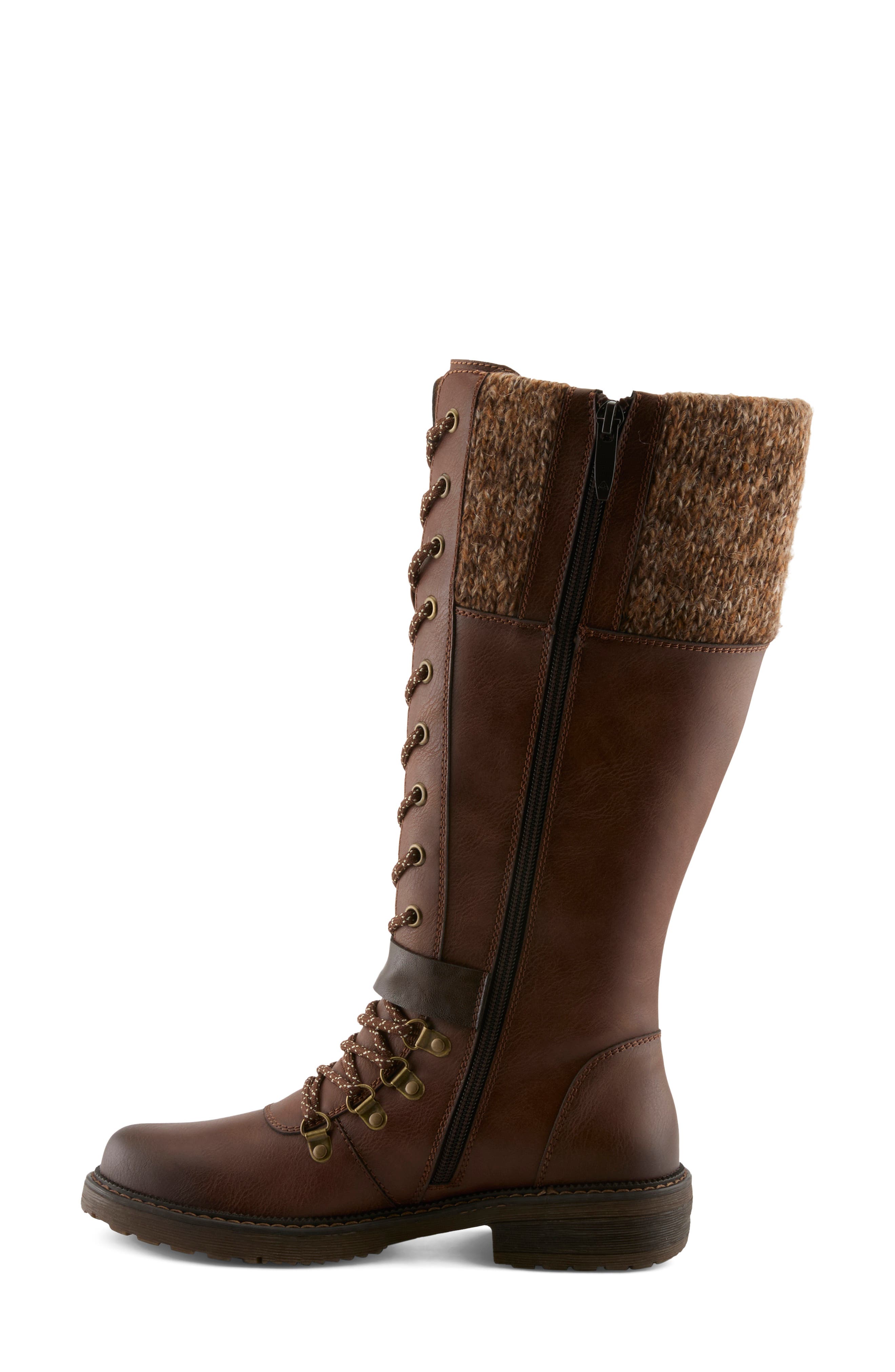 Rizza Tall Faux Leather Boot, Alternate, color, BROWN