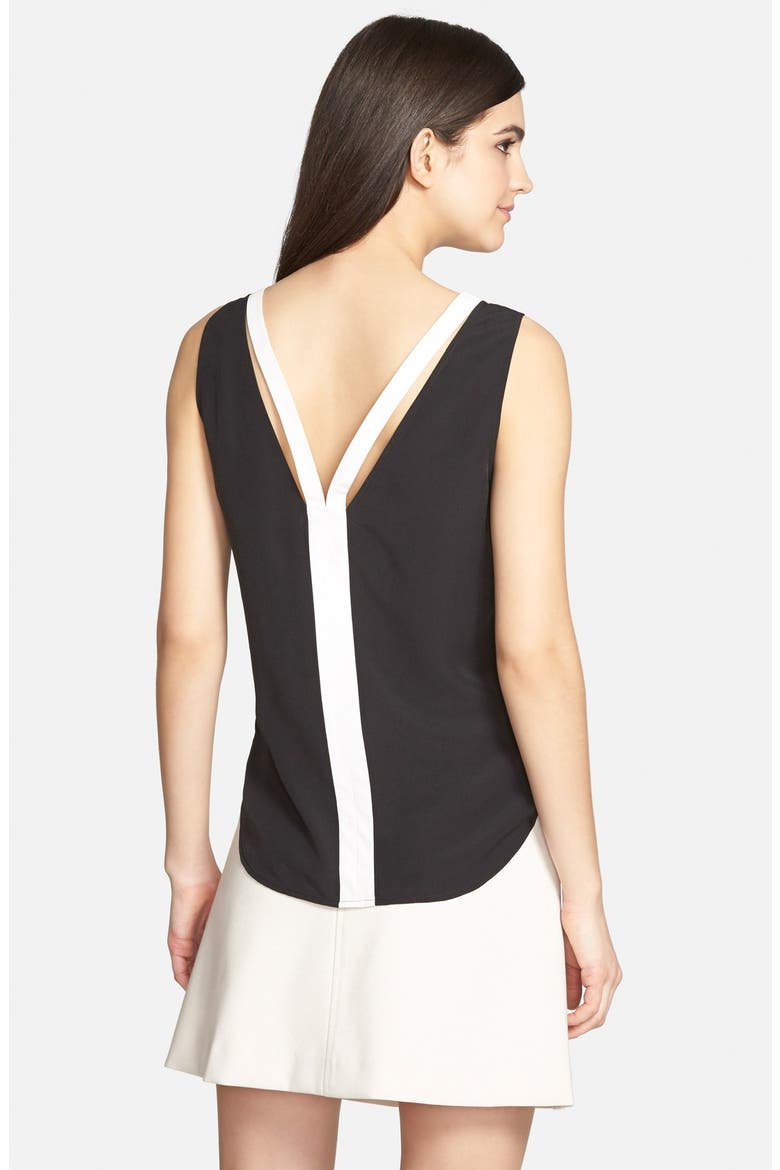 'Double V' Crepe Tank, Alternate, color, BLACK- WHITE SNOW