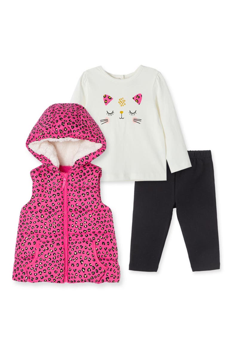 Hooded Vest, Graphic Tee & Leggings Set, Main, color, PINK