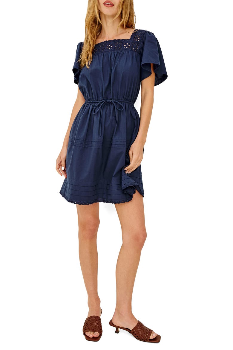 Gale Eyelet Detail Cotton Minidress, Alternate, color, NAVY