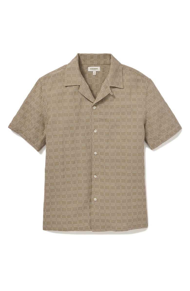 Bonobos Resort Riviera Checkered Cotton & Linen Camp Shirt, Alternate, color, Powell Stripe Texture Brown