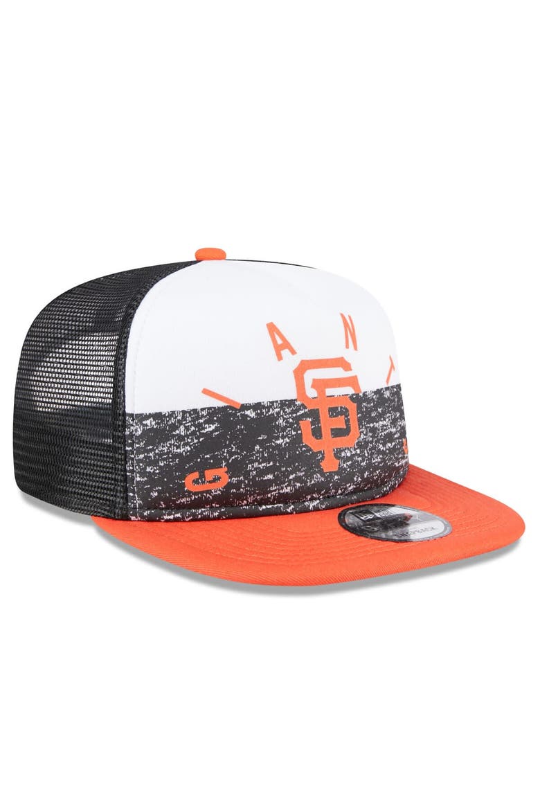 Men's New Era White/Orange San Francisco Giants Team Foam Front A-Frame Trucker 9FIFTY Snapback Hat, Alternate, color, White