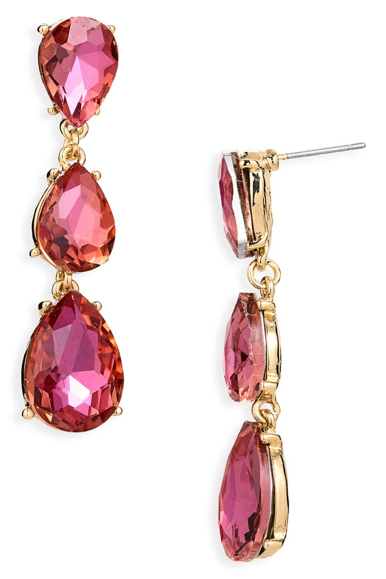 Triple Teardrop Linear Drop Earrings, Main, color, FUCHSIA