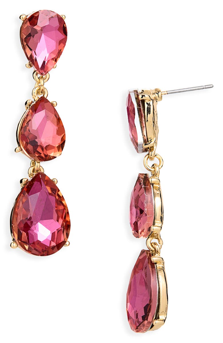 Cara Triple Teardrop Linear Drop Earrings, Main, color, Fuchsia