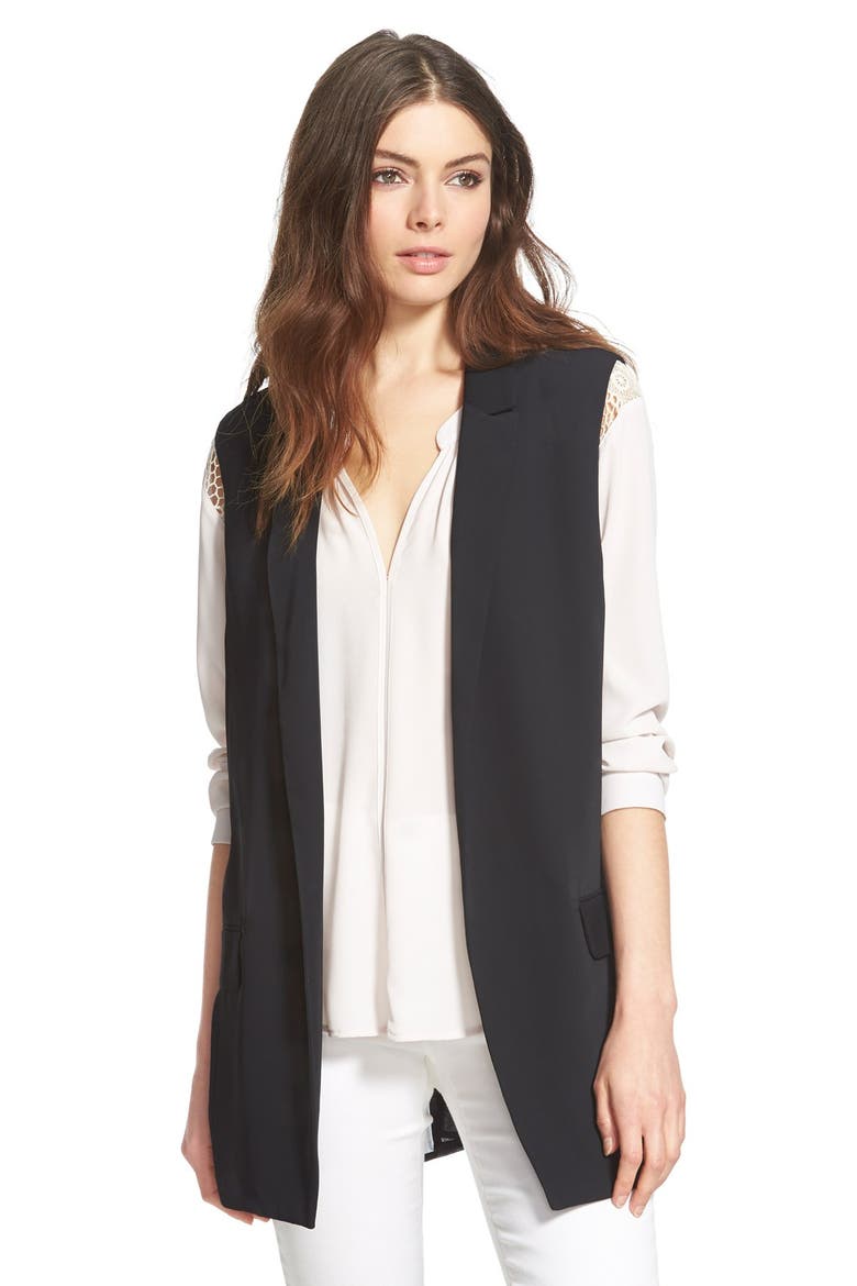 ASTR Pleat Back Longline Vest, Main, color, BLACK
