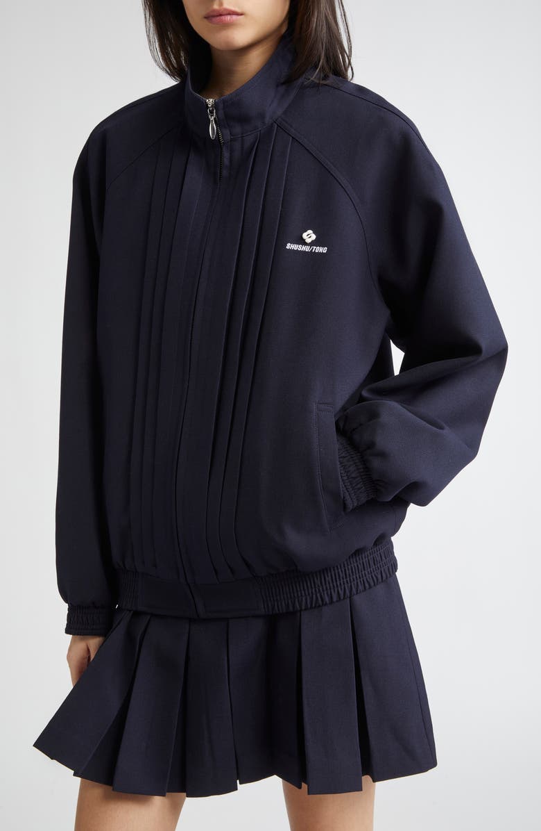 Shushu/Tong Tucker Logo Stitch Pleated Wool & Silk Zip Jacket, Alternate, color, 