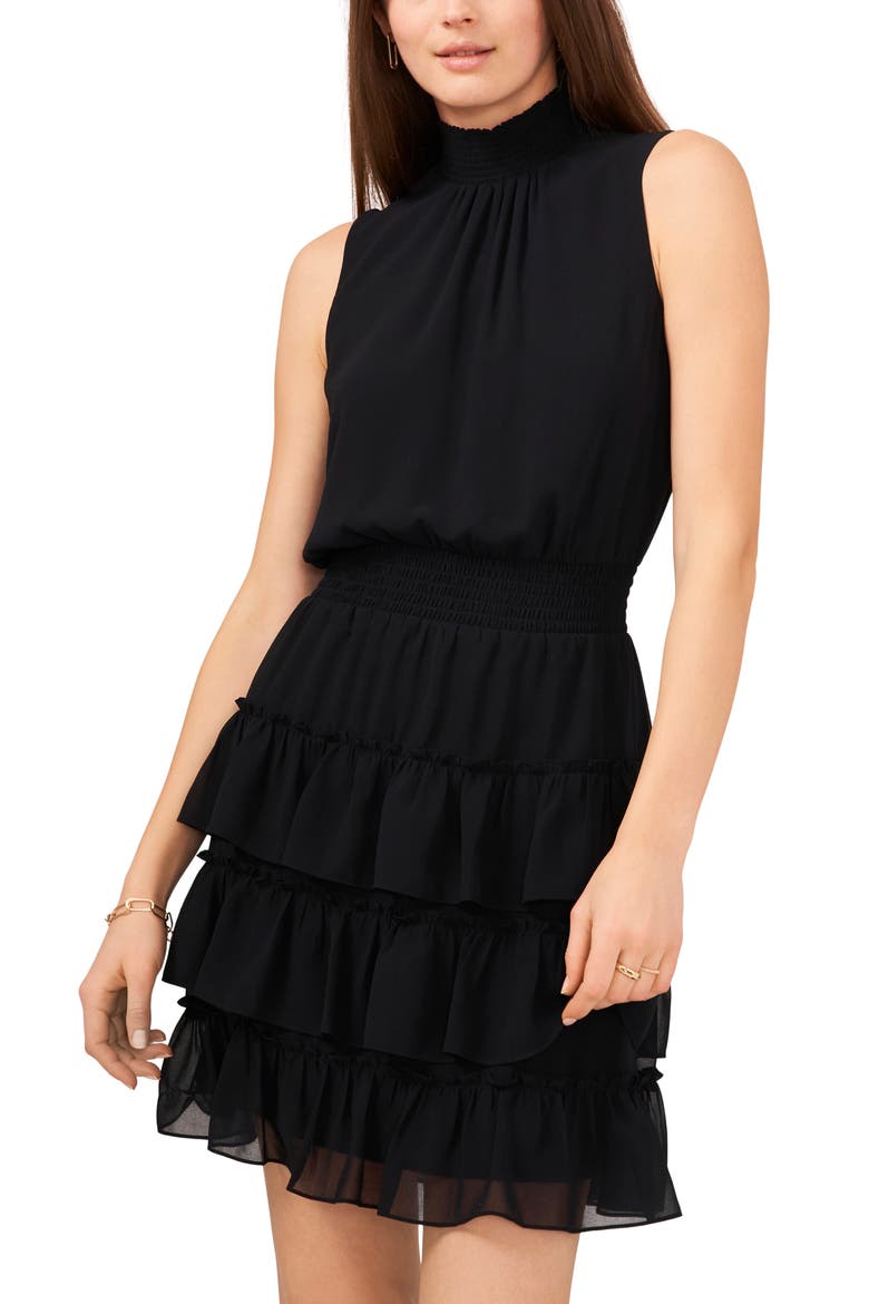 Smock Neck Sleeveless Fit & Flare Dress, Alternate, color, RICH BLACK
