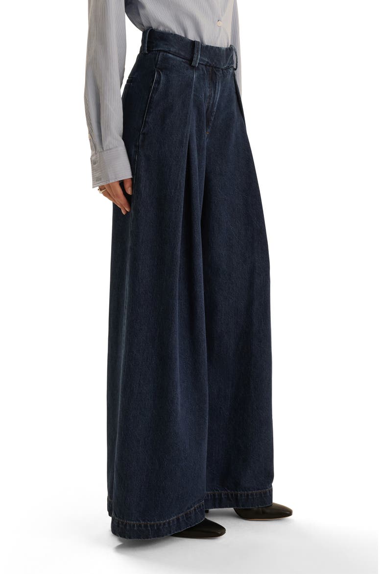 The Petite Pleats High Waist Wide Leg Jeans, Alternate, color, DARK SEA