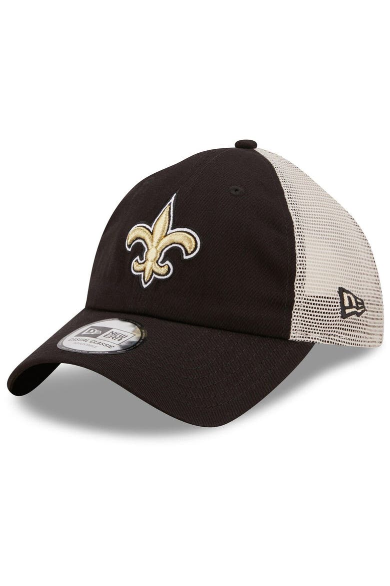 Men's New Era Black/White New Orleans Saints Flag 9TWENTY Trucker Snapback Hat, Alternate, color, Black