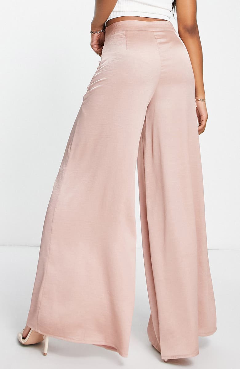 ASOS DESIGN High Waist Wide Leg Satin Trousers, Alternate, color, 