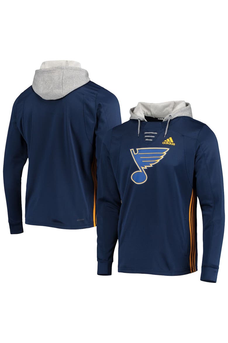 Men's adidas Navy St. Louis Blues Skate Lace AEROREADY Pullover Hoodie, Main, color, Navy
