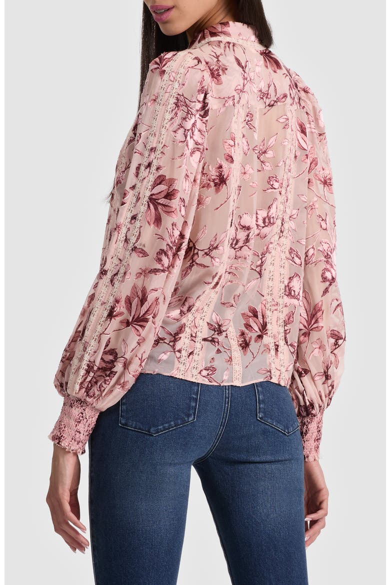 Arlette Lace Trim Floral Satin Burnout Shirt, Alternate, color, MYSTIC GARDEN ENGLISH ROSE