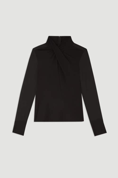 Karen Millen Jersey And Georgette Mix High Neck Top In Black