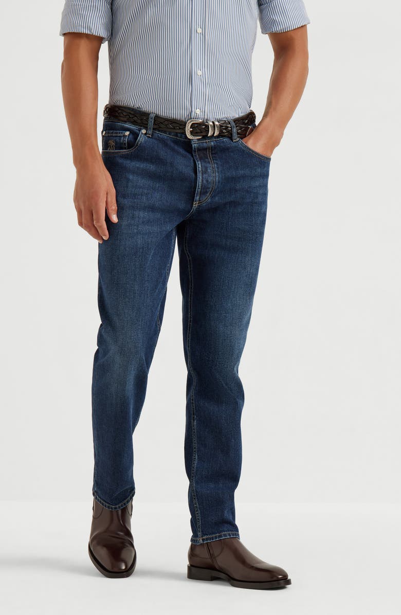 Brunello Cucinelli Traditional fit five-pocket trousers, Alternate, color, Dark Denim