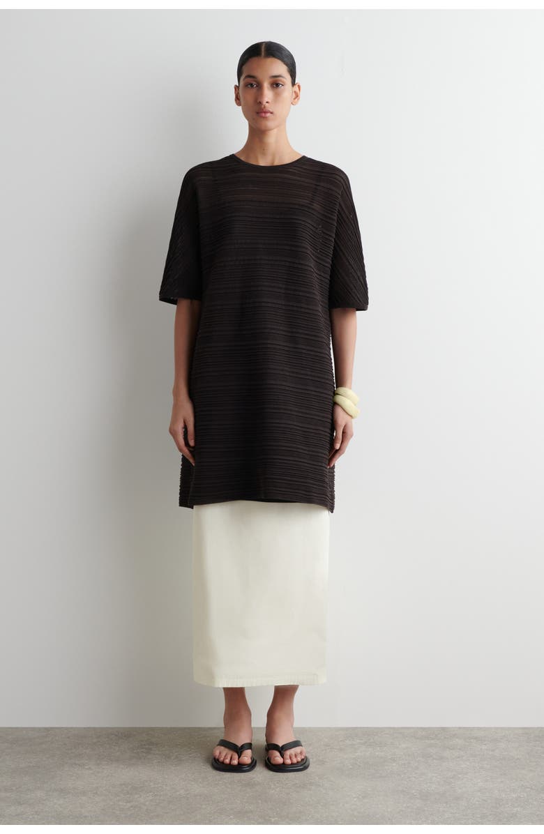 COS Pleated Knit Mini Dress, Main, color, Dark Brown