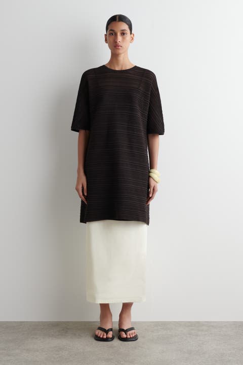 Pleated Knit Mini Dress