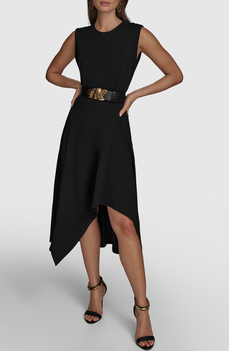 Donna Karan New York Belted Handkerchief Hem Midi Dress, Main, color, 