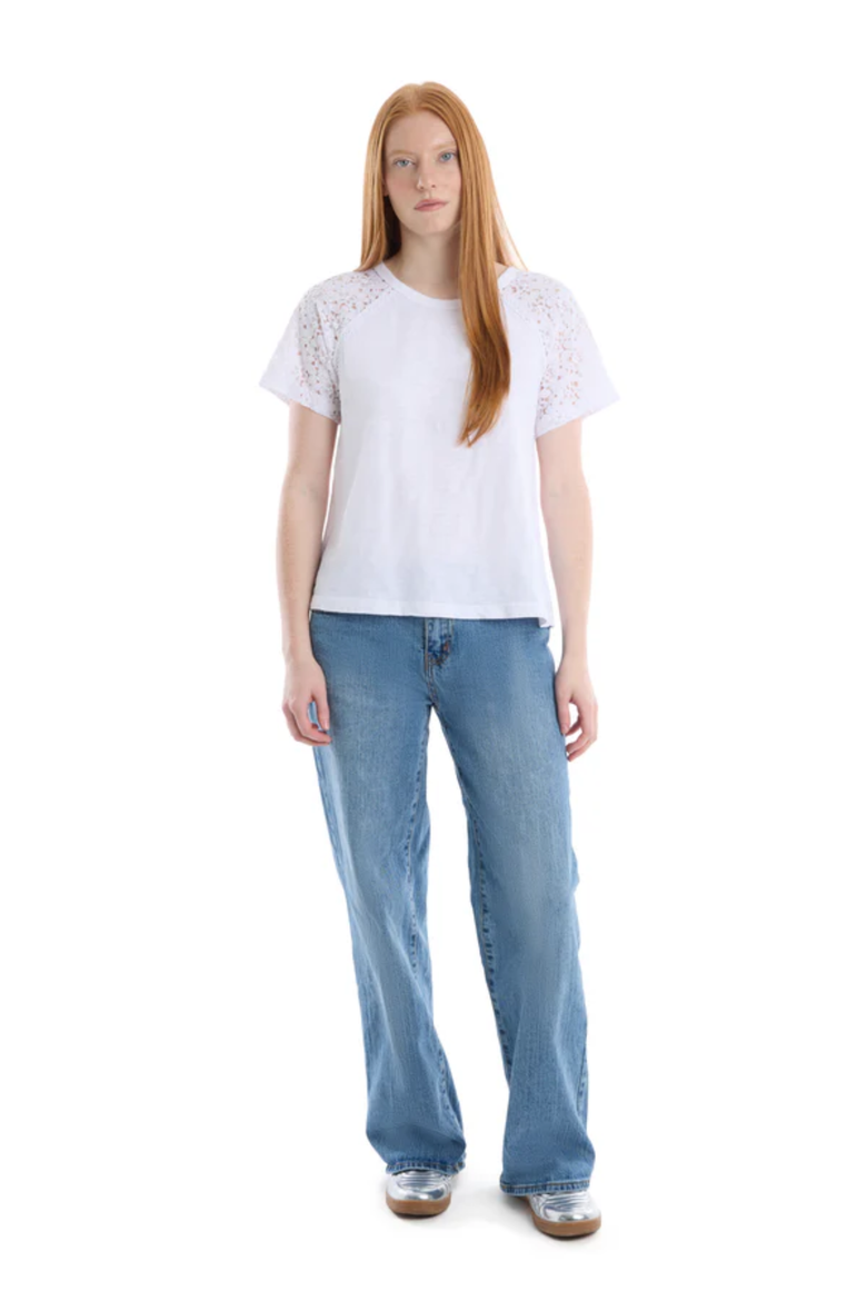 Lace Raglan Sleeve Tee, Alternate, color, White