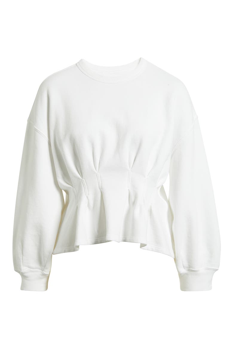 The Slouchy Cotton Corset Peplum Sweatshirt, Alternate, color, TRUE WHITE