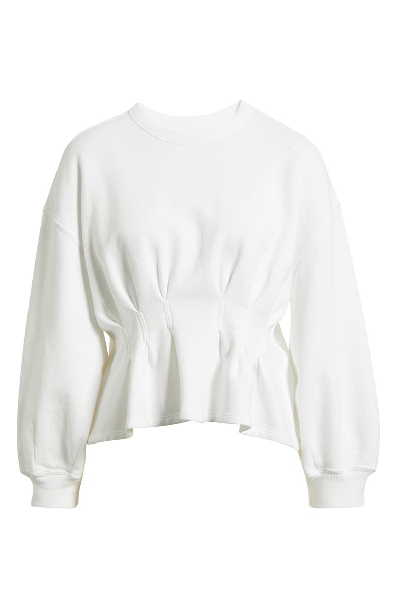 THE GREAT. The Slouchy Cotton Corset Peplum Sweatshirt, Main, color, True White
