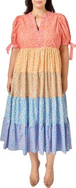 English Factory Colorblock Printed Midi Dress