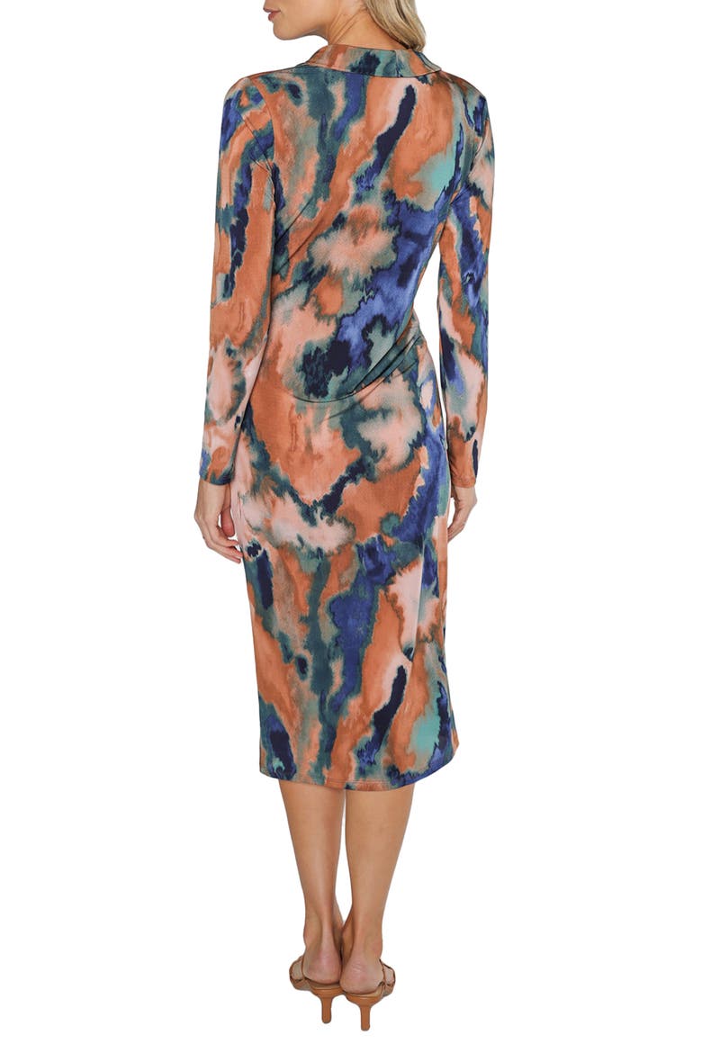 Leo Long Sleeve Faux Wrap Midi Dress, Alternate, color, RUST/ TEAL