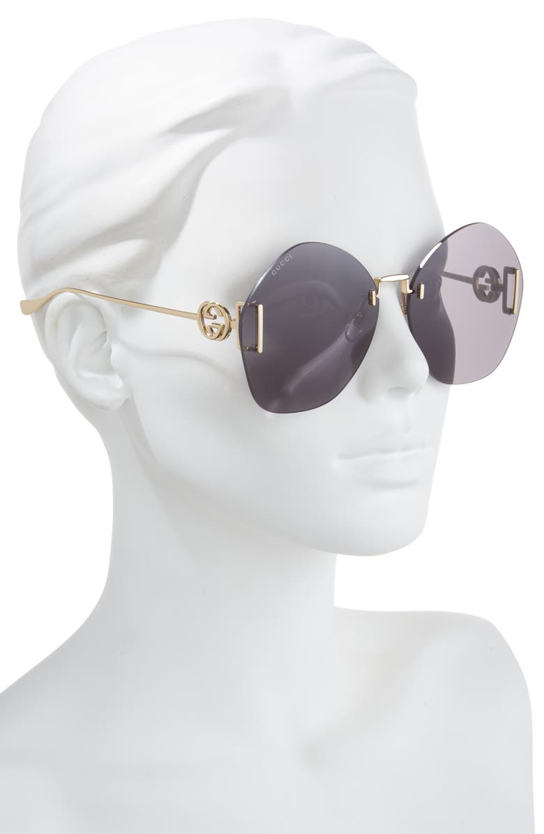 Gucci Novelty 65mm Oversize Round Sunglasses, Alternate, color, Gold Gold Grey