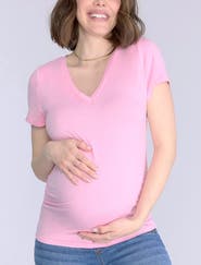 MOTHERHOOD MATERNITY V-Neck Side-Ruched Maternity Short Sleeve Tee